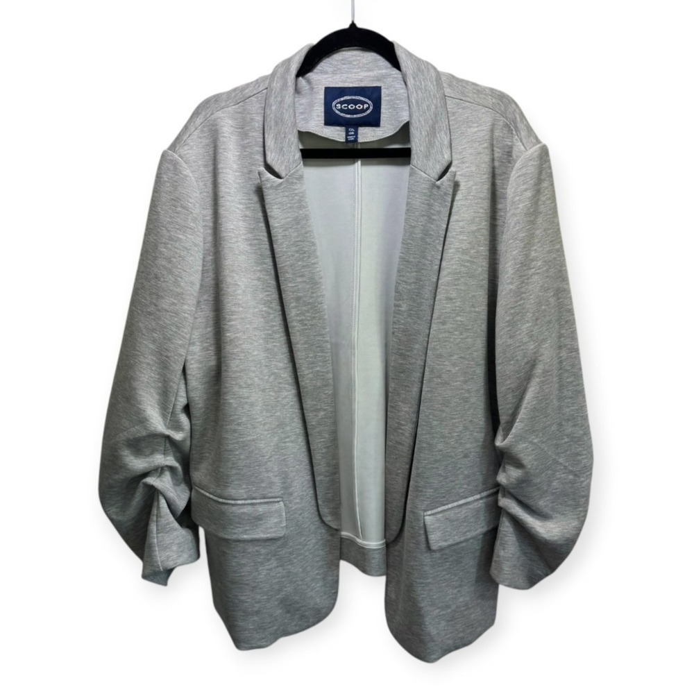Scoop Scubaknit Relaxed Scrunched Career Preppy Pockets Soft Blazer XXL Gray